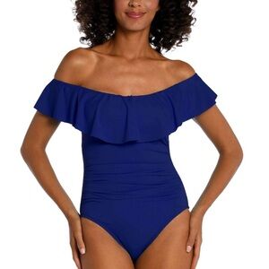 La Blanca ISLAND GODDESS OFF SHOULDER RUFFLE ONE PIECE - BLUEBERRY 14